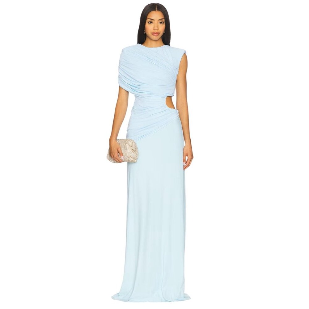 Deme by Gabriella Lisette Dress in Icy Blue Small New Womens Maxi Gown Cut out